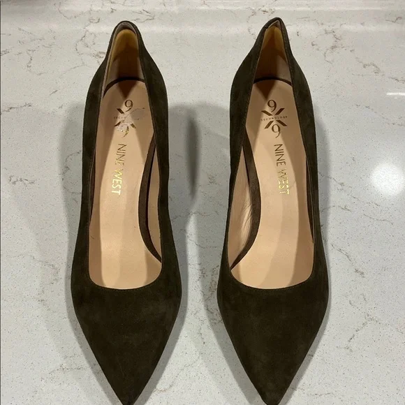 Nine West Dark Olive Green Suede Heels - Picture 5 of 7